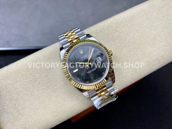 ZQ Factory Rolex Datejust 126333-0020 41mm Half Yellow Gold Roman Numerals Wimbledon Grey Dial Jubilee