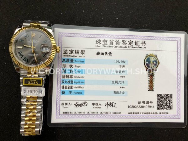 ZQ Factory Rolex Datejust 126333-0020 41mm Half Yellow Gold Roman Numerals Wimbledon Grey Dial Jubilee