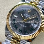 ZQ Factory Rolex Datejust 126333-0020 41mm Half Yellow Gold Roman Numerals Wimbledon Grey Dial Jubilee