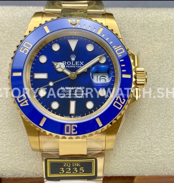 ZQ Factory Rolex Submariner 126618LB 41mm Full Yellow Gold Blue Dial (7) Rolex Submariner 126618LB Super Clone replica watch blue ceramic bezel