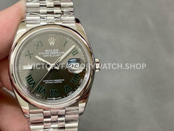 Discover Rolex Datejust 126200 36mm steel replica by A+ Factory. Grey dial, Jubilee bracelet and clean classic finish.