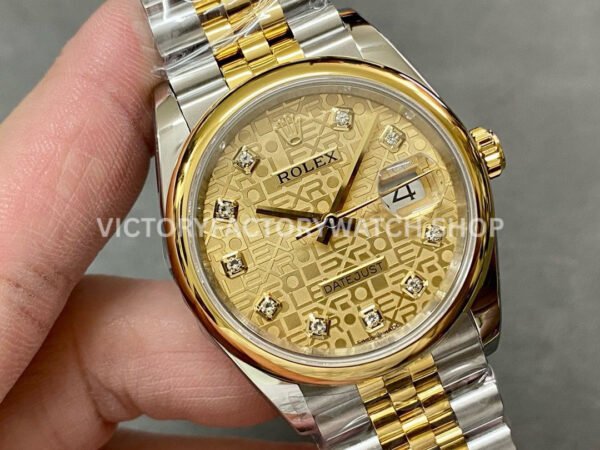 A+ Factory Rolex Datejust 126203-0033 36mm Half Yellow Gold Diaond Mop Champagne Computer Dial Jubilee (7) A+ Factory Rolex Datejust 126203-0033 36mm Half Yellow Gold Diaond Mop Champagne Computer Dial Jubilee