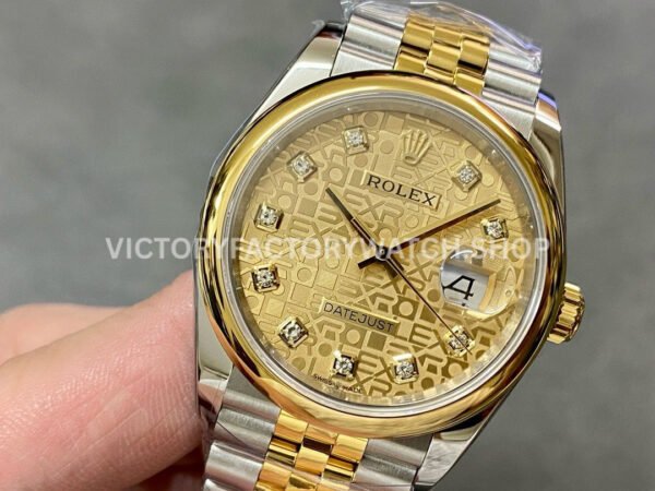 A+ Factory Rolex Datejust 126203-0033 36mm Half Yellow Gold Diaond Mop Champagne Computer Dial Jubilee (9) A+ Factory Rolex Datejust 126203-0033 36mm Half Yellow Gold Diaond Mop Champagne Computer Dial Jubilee