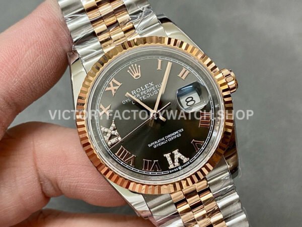 A+ Factory Rolex Datejust 126231-0023 36mm Half Rose Gold Roman Numerals Diamond Grey Dial Jubilee (12) A+ Factory Rolex Datejust 126231-0023 36mm Half Rose Gold Roman Numerals Diamond Grey Dial Jubilee