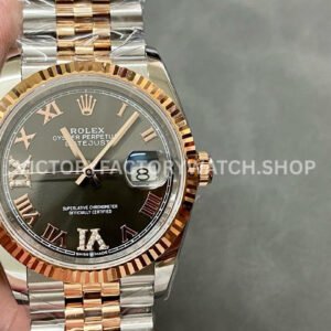 A+ Factory Rolex Datejust 126231-0023 36mm Half Rose Gold Roman Numerals Diamond Grey Dial Jubilee