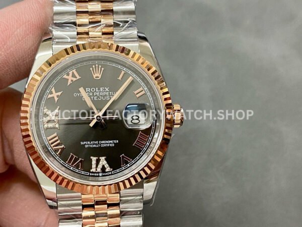 A+ Factory Rolex Datejust 126231-0023 36mm Half Rose Gold Roman Numerals Diamond Grey Dial Jubilee (5) Datejust 126231 grey dial diamond two tone replica