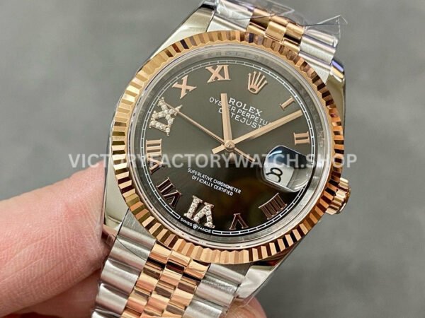 A+ Factory Rolex Datejust 126231-0023 36mm Half Rose Gold Roman Numerals Diamond Grey Dial Jubilee (7) A+ Factory Rolex Datejust 126231-0023 36mm Half Rose Gold Roman Numerals Diamond Grey Dial Jubilee