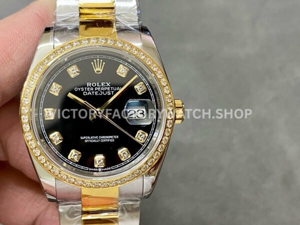 A+ Factory Rolex Datejust 126283RBR-0008 36mm Diamond Bezel Half Yellow Gold Diaond Mop Black Dial (12) A+ Factory Rolex Datejust 126283RBR-0008 36mm Diamond Bezel Half Yellow Gold Diaond Mop Black Dial