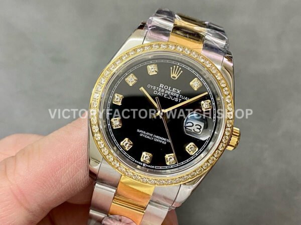 A+ Factory Rolex Datejust 126283RBR-0008 36mm Diamond Bezel Half Yellow Gold Diaond Mop Black Dial (8) A+ Factory Rolex Datejust 126283RBR-0008 36mm Diamond Bezel Half Yellow Gold Diaond Mop Black Dial