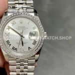 A+ Factory Rolex Datejust 126284RBR-0021 36mm Diamond Bezel Full 904L Roman Numerals Diamond Silver ( Datejust 126284RBR diamond bezel 36mm replica watch