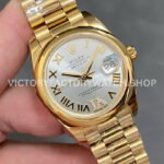 A+ Factory Rolex Datejust 278248 31mm Full Yellow Gold Roman Numerals Diamond Silver Dial