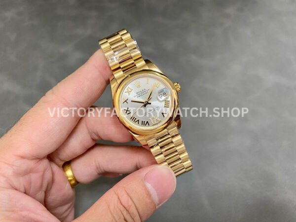 A+ Factory Rolex Datejust 278248 31mm Full Yellow Gold Roman Numerals Diamond Silver Dial
