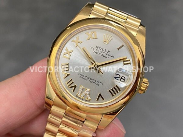 A+ Factory Rolex Datejust 278248 31mm Full Yellow Gold Roman Numerals Diamond Silver Dial