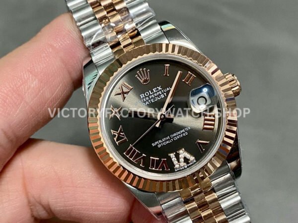 A+ Factory Rolex Datejust 278271-0030 31mm Half Rose Gold Roman Numerals Diamond Grey Dial Jubilee