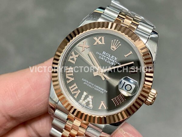 A+ Factory Rolex Datejust 278271-0030 31mm Half Rose Gold Roman Numerals Diamond Grey Dial Jubilee