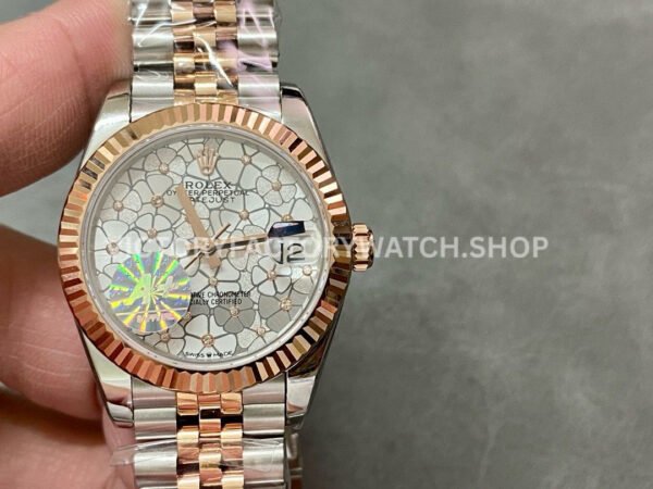 A+ Factory Rolex Datejust 278271-0032 31mm Half Rose Gold Silver Floral-Motif, Diamond-Set Dial Jubilee (5) Rolex 278381RBR floral dial diamond bezel 31mm replica