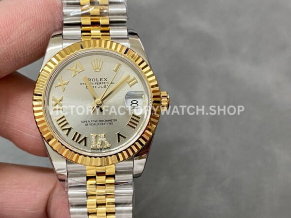 A+ Factory Rolex Datejust 278273-0004 31mm Half Yellow Gold Roman Numerals Diamond Silver Dial Jubilee (2) Rolex 278271 floral silver dial diamond replica