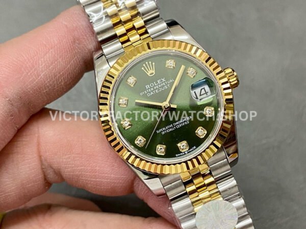 A+ Factory Rolex Datejust 278273-0030 31mm Half Yellow Gold Diamond Mop Green Dial Jubilee