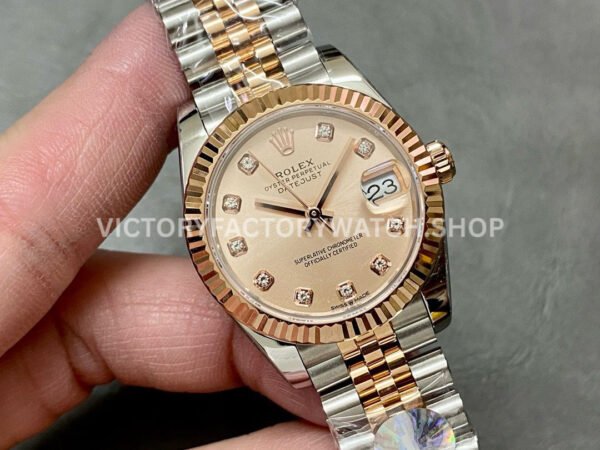 A+ Factory Rolex Datejust 278274-0024 31mm Half Rose Gold Diamond Mop Diamond Mop Pink Dial Jubilee