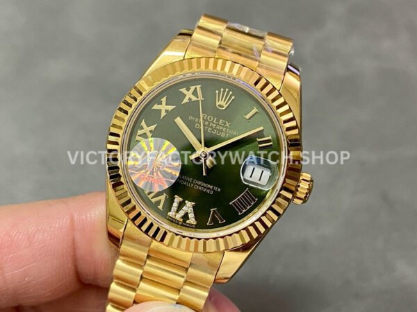 A+ Factory Rolex Datejust 278278-0030 31mm Full Yellow Gold Roman Numerals Diamond Green Dial
