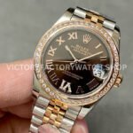 A+ Factory Rolex Datejust 278381RBR-0006 31mm Diamond Bezel Half Rose Gold Roman Number Diamond Brown Dial Jubilee