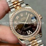 A+ Factory Rolex Datejust 278381RBR-0006 31mm Diamond Bezel Half Rose Gold Roman Number Diamond Brown Dial Jubilee