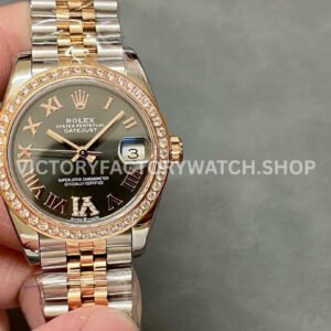 A+ Factory Rolex Datejust 278381RBR-0030 31mm Diamond Bezel Half Rose Gold Roman Numerals Diamond Grey Dial Jubilee