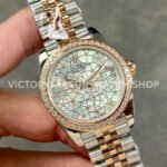 A+ Factory Rolex Datejust 278381RBR-0032 31mm Diamond Bezel Half Rose Gold Silver Floral-Mot ( (7) A+ Factory Rolex Datejust 278381RBR-0032 31mm Diamond Bezel Half Rose Gold Silver Floral-Motif, Diamond-Set Dial Jubilee