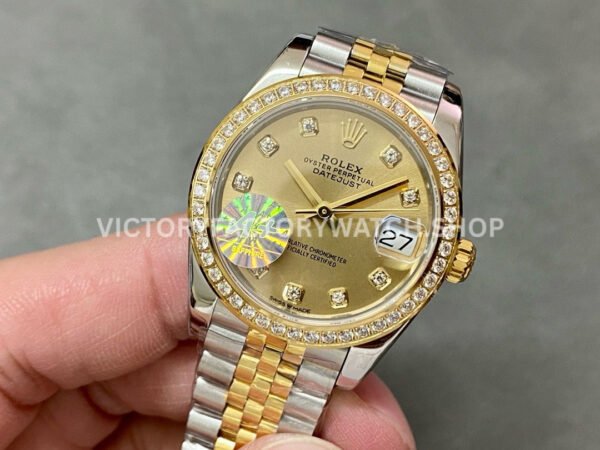 A+ Factory Rolex Datejust 278383RBR-0026 31mm Diamond Bezel Half Yellow Gold Diamond Mop Champagne Dial Jubilee