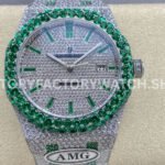 AMG Royal Oak 15400 with green diamond bezel and baguette dial. Strong shine with luxury finish.