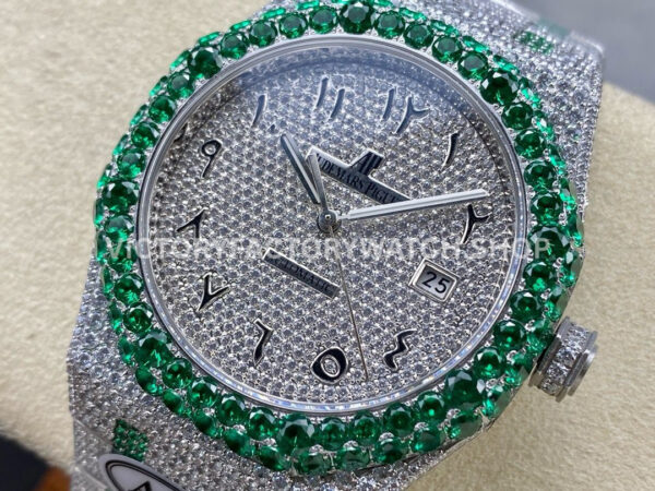 AMG Factory Audemars Piguet Royal Oak Selfwinding 1 (1) AMG Factory Audemars Piguet Royal Oak Selfwinding 15400 41mm Green Diamond Bezel Arabic Number Diamond Dial