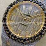 AMG Factory Audemars Piguet Royal Oak 15400 41mm Yellow Gold Black Diamond Bezel Diamond Baguette Dial