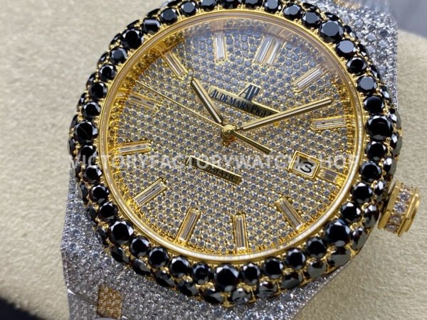 AMG Factory Audemars Piguet Royal Oak 15400 41mm Yellow Gold Black Diamond Bezel Diamond Baguette Dial