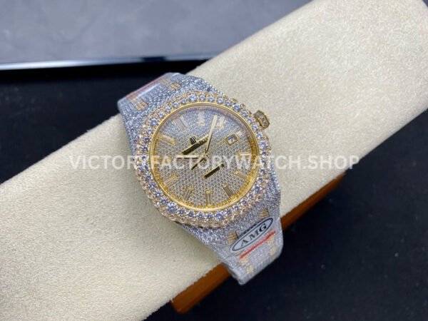 AMG Factory Audemars Piguet Royal Oak 15400 41mm Yellow Gold Diamond Bezel Diamond Dial