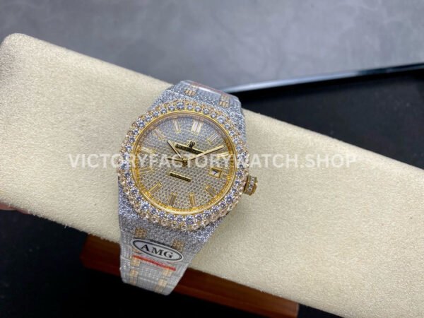 AMG Factory Audemars Piguet Royal Oak 15400 41mm Yellow Gold Diamond Bezel Diamond Dial