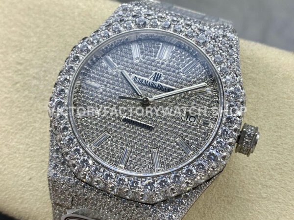AMG Factory Audemars Piguet Royal Oak Selfwinding 15400 41mm Full Diamond&Steel Diamon (3) AMG Factory Audemars Piguet Royal Oak Selfwinding 15400 41mm Diamond Bezel Diamond Baguette Dial