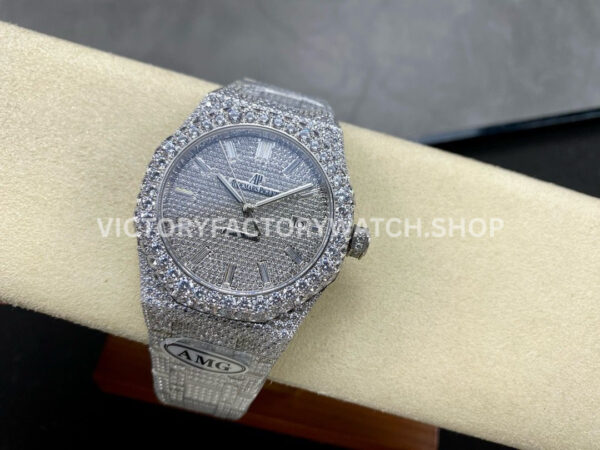 AMG Factory Audemars Piguet Royal Oak Selfwinding 15400 41mm Full Diamond&Steel Diamon (4) AMG Factory Audemars Piguet Royal Oak Selfwinding 15400 41mm Diamond Bezel Diamond Baguette Dial