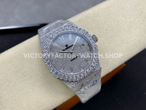 AMG Factory Audemars Piguet Royal Oak Selfwinding 15400 41mm Full Diamond&Steel Diamon (8) AMG Factory Audemars Piguet Royal Oak Selfwinding 15400 41mm Diamond Bezel Diamond Baguette Dial