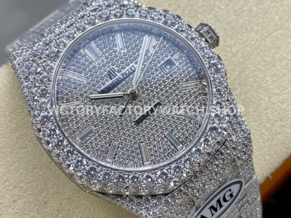 AMG Factory Audemars Piguet Royal Oak Selfwinding 15400 41mm Full Diamond&Steel Diamond (1) AMG Factory Audemars Piguet Royal Oak Selfwinding 15400 41mm Diamond Bezel Diamond Baguette Dial