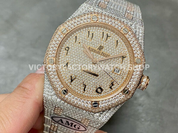 AMG Factory Audemars Piguet Royal Oak Selfwinding 15400 41mm Rose Gold Diamond Bezel Arabic Number Diamond Dial