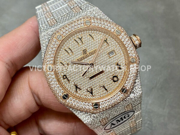 AMG Factory Audemars Piguet Royal Oak Selfwinding 15400 41mm Rose Gold Diamond Bezel Arabic Number Diamond Dial