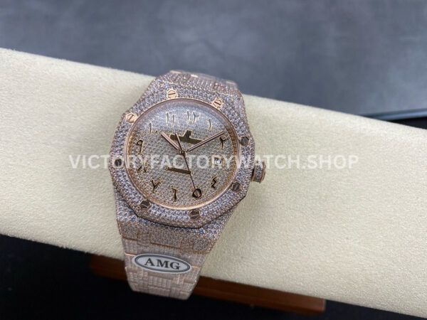 AMG Factory Audemars Piguet Royal Oak Selfwinding 15400 41mm Rose Gold Diamond Bezel Arabic Number Diamond Dial