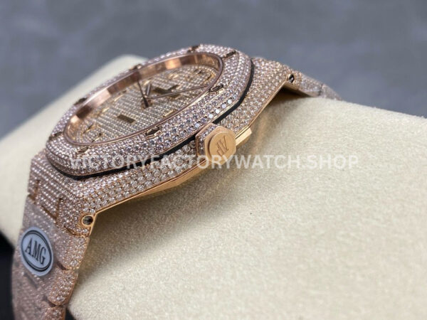 AMG Factory Audemars Piguet Royal Oak Selfwinding 15400 41mm Rose Gold Diamond Bezel Arabic Number Diamond Dial