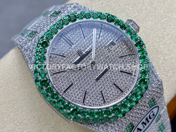 AMG Factory Audemars Piguet Royal Oak Selfwinding 15400 41mm Gr (6) AMG Factory Audemars Piguet Royal Oak Selfwinding 15400 41mm Green Diamond Bezel Diamond Dial