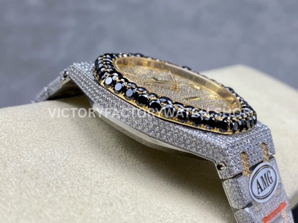 AMG Factory Audemars Piguet Royal Oak 15400 41mm Yellow Gold Black Diamond Bezel Diamond Baguette Dial