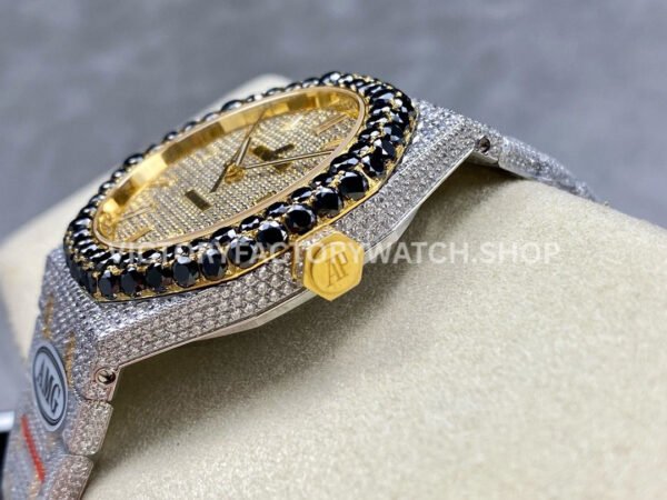 AMG Factory Audemars Piguet Royal Oak 15400 41mm Yellow Gold Black Diamond Bezel Diamond Baguette Dial