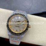 AMG Factory Audemars Piguet Royal Oak 15400 41mm Yellow Gold Black Diamond Bezel Diamond Baguette Dial