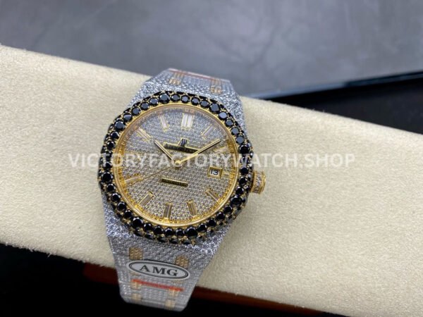 AMG Factory Audemars Piguet Royal Oak 15400 41mm Yellow Gold Black Diamond Bezel Diamond Baguette Dial