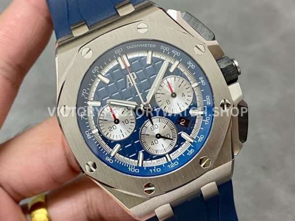 APF Factory Audemars Piguet Royal Oak Chronograph 26420TI.OO.A027CA.0 (5) APF Factory Audemars Piguet Royal Oak Chronograph 26420TI.OO.A027CA.01 43mm Titanium Rubber Strap Silver Eye Blue Dial
