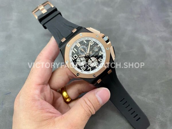 APF Factory Audemars Piguet Royal Oak Offshore Chronograph 26405NR.OO.A002CA.01 44mm Rose Gold/Ceramics Rubber Strap Arabic Numerals Black Dial